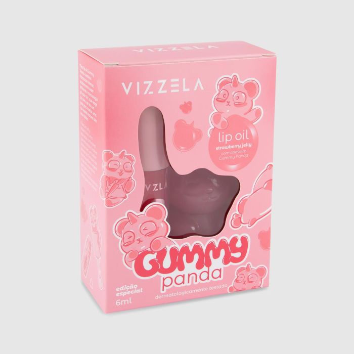 Lip Oil Vizzela Gummy Panda Strawberry Jelly com Chaveiro