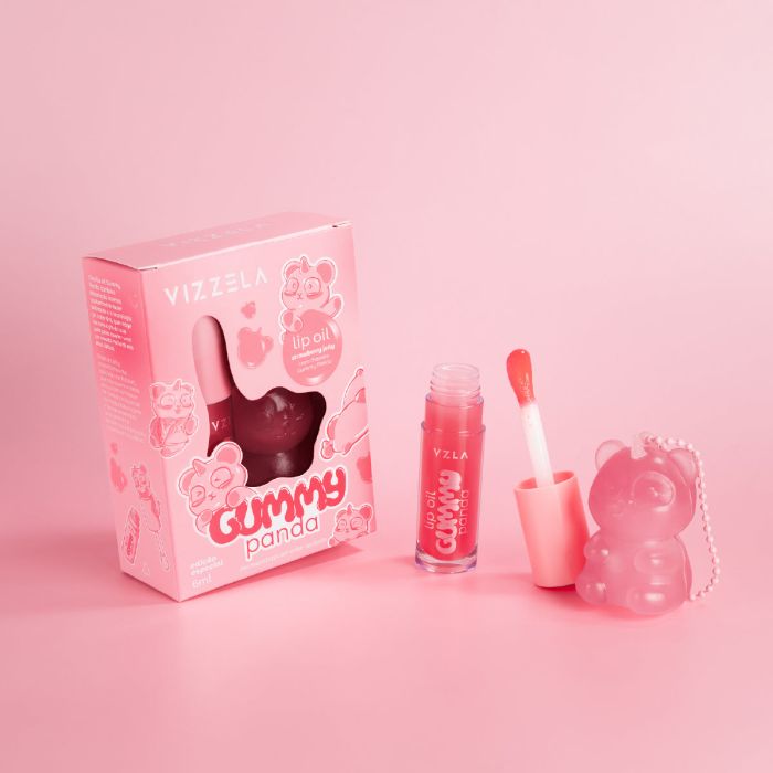 Lip Oil Vizzela Gummy Panda Strawberry Jelly com Chaveiro